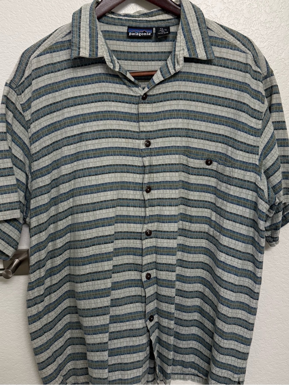 Patagonia Striped Short-Sleeve Button-Down Shirt in Gray and Blue